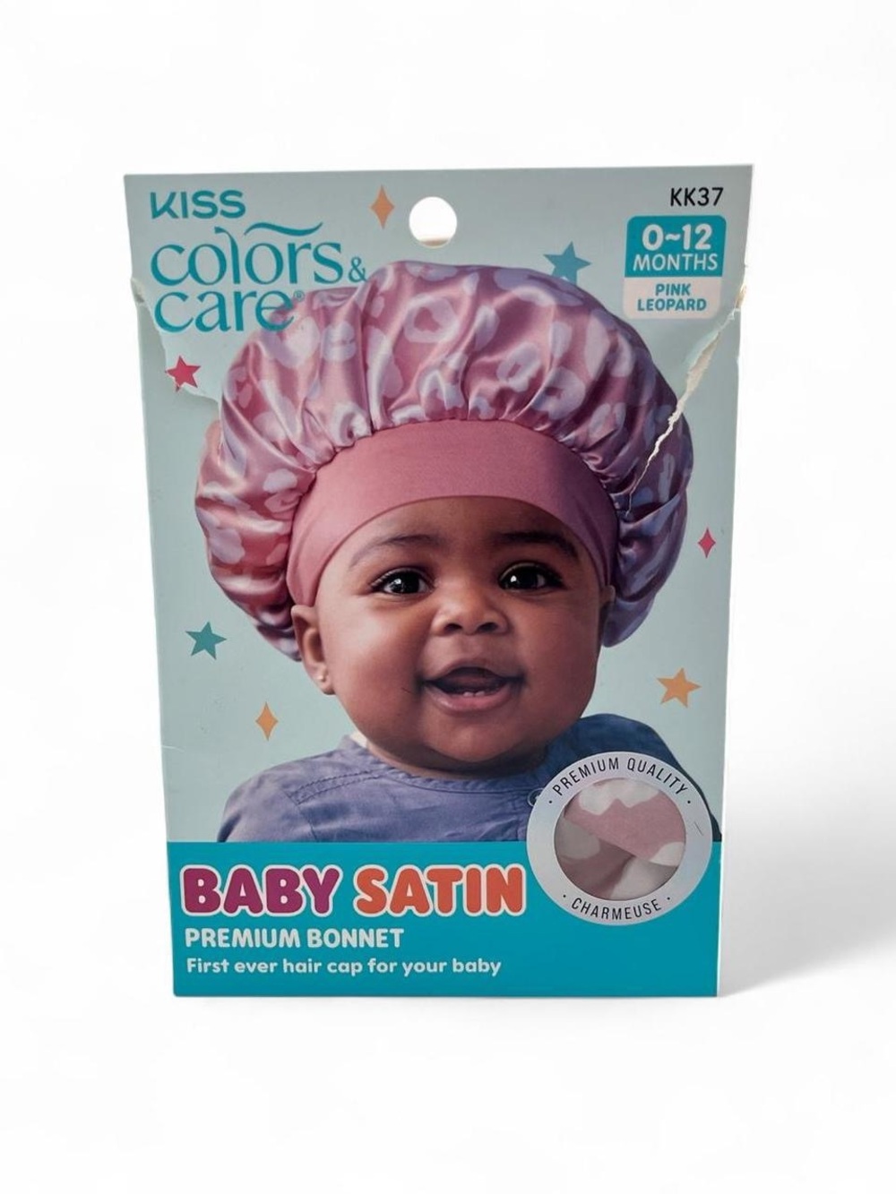 Kiss Colors Cares Premium Satin Bonnet Pink White Leopard Print Baby Girl 0-12M
